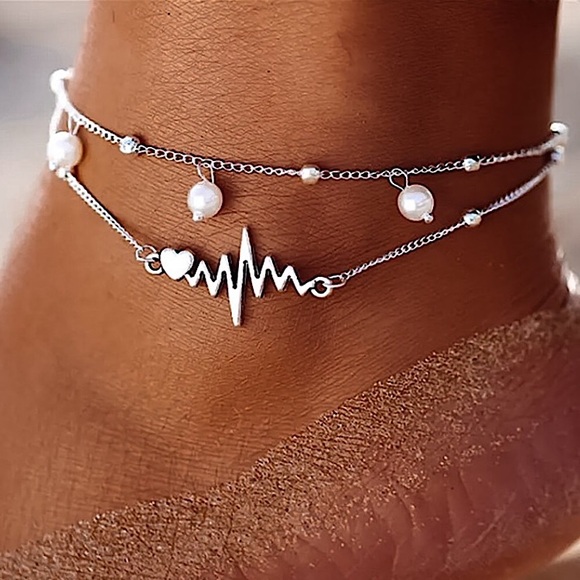 Jewelry - 💜10/$25💜NEW 2 Layered Heartbeat Pearled & Beaded Chain Anklet